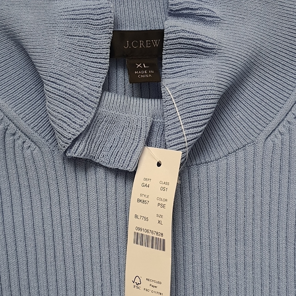J. Crew Supersculpt Ribbed Midi Dress Long Sleeve Ruffle Trim Blue Size XL - Picture 3 of 16